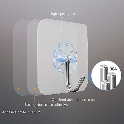 Self Adhesive Wall Hooks, Heavy Duty Sticky Hooks for Hanging 10kg (max), Waterproof Transparent Hooks for Wall (Pack of 20)