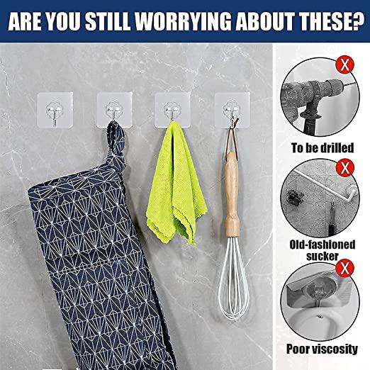 Self Adhesive Wall Hooks, Heavy Duty Sticky Hooks for Hanging 10kg (max), Waterproof Transparent Hooks for Wall (Pack of 20)