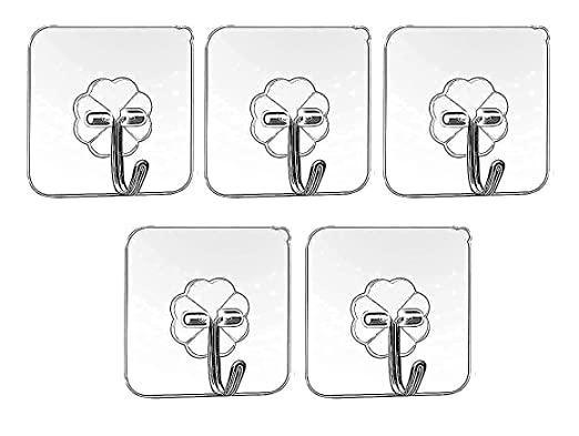 Self Adhesive Wall Hooks, Heavy Duty Sticky Hooks for Hanging 10kg (max), Waterproof Transparent Hooks for Wall (Pack of 20)