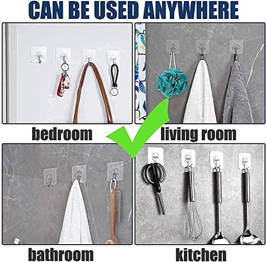 Self Adhesive Wall Hooks, Heavy Duty Sticky Hooks for Hanging 10kg (max), Waterproof Transparent Hooks for Wall (Pack of 20)
